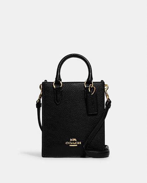 COACH®,NORTH SOUTH MINI TOTE,Leather,Anniversary,Gold/Black,Front View