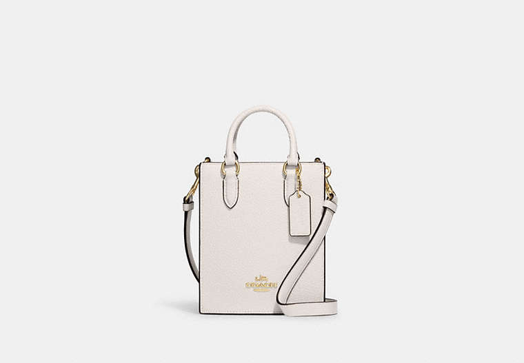 COACH®,NORTH SOUTH MINI TOTE,Leather,Anniversary,Gold/Chalk,Front View