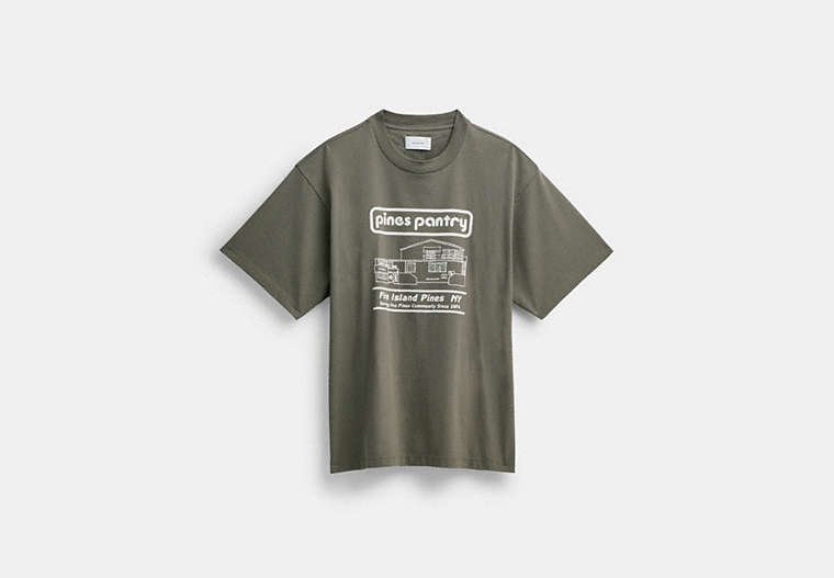 COACH®,T-SHIRT WITH PINES PANTRY GRAPHIC,cotton,Medium Grey,Front View