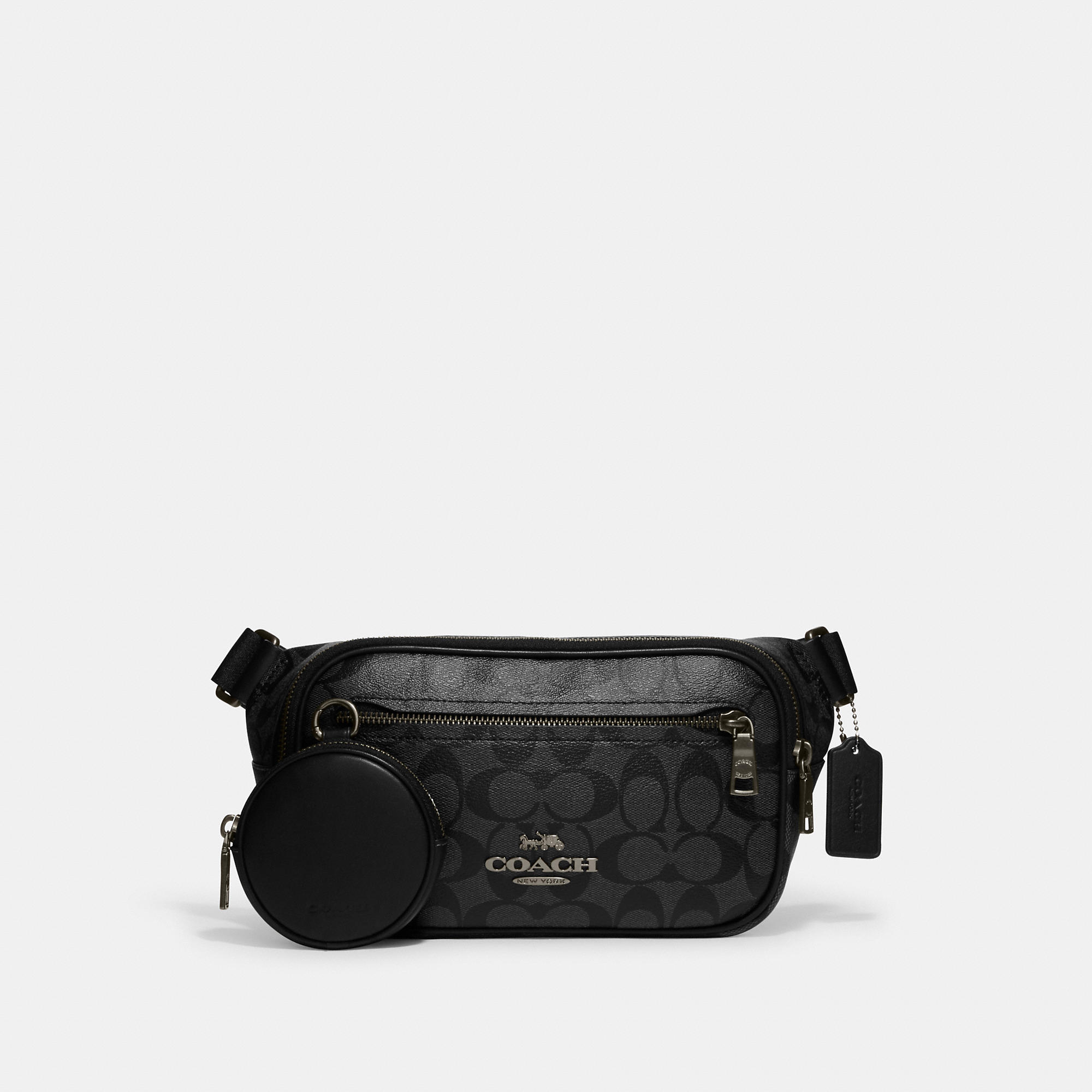 Coach Outlet Elias Belt Bag In Signature Canvas In Gunmetal/charcoal