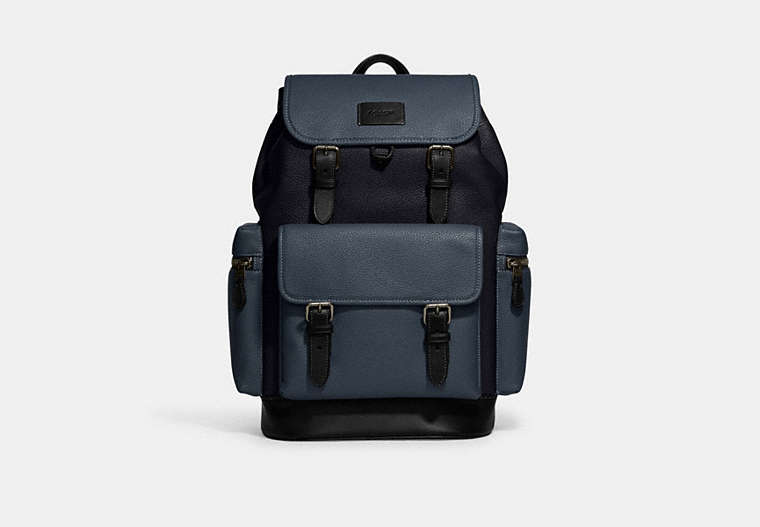 COACH®,SPRINT BACKPACK IN COLORBLOCK,Leather,Office,Black Antique Nickel/Midnight Navy/Denim,Front View