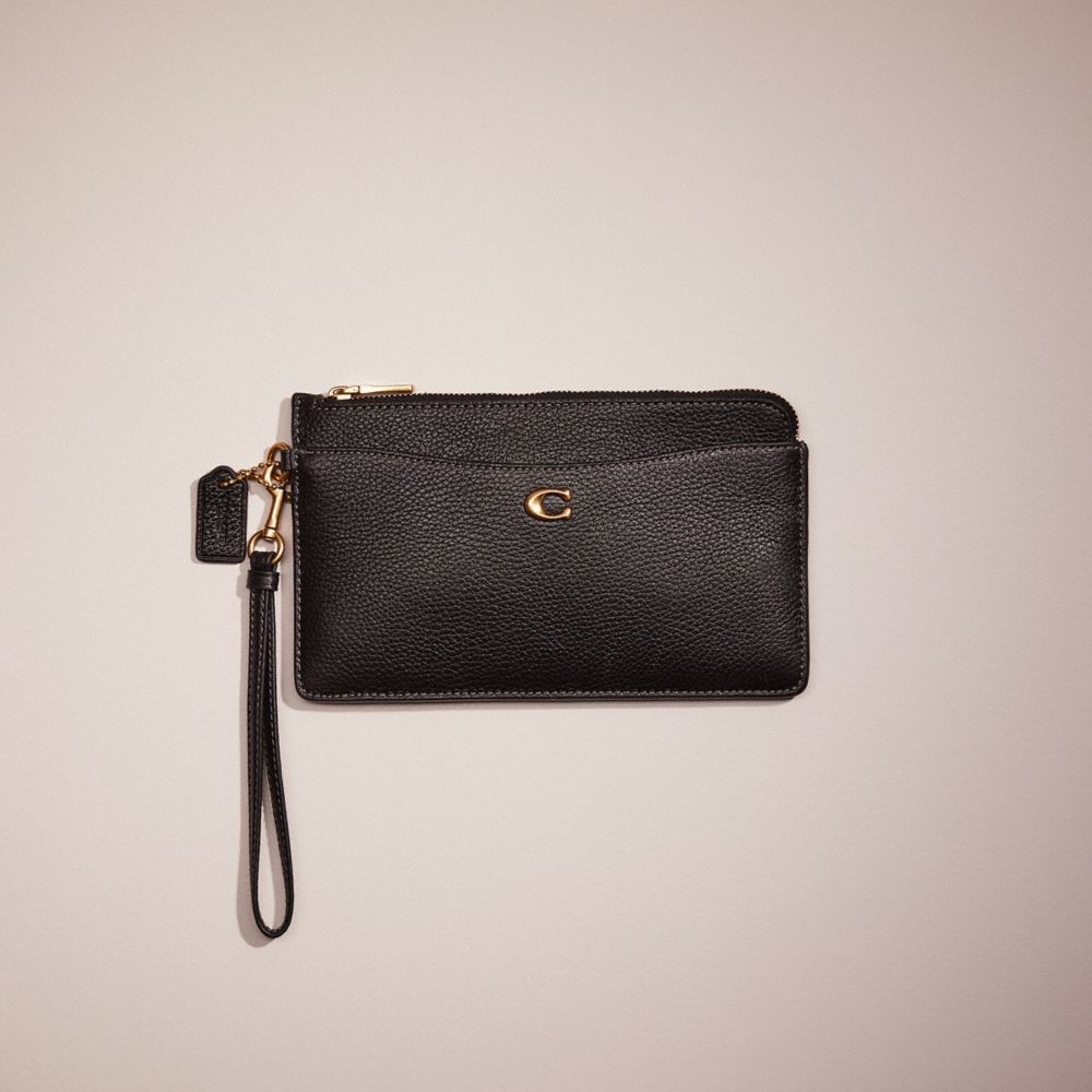 Coach Restored L Zip Wristlet In Brass/black