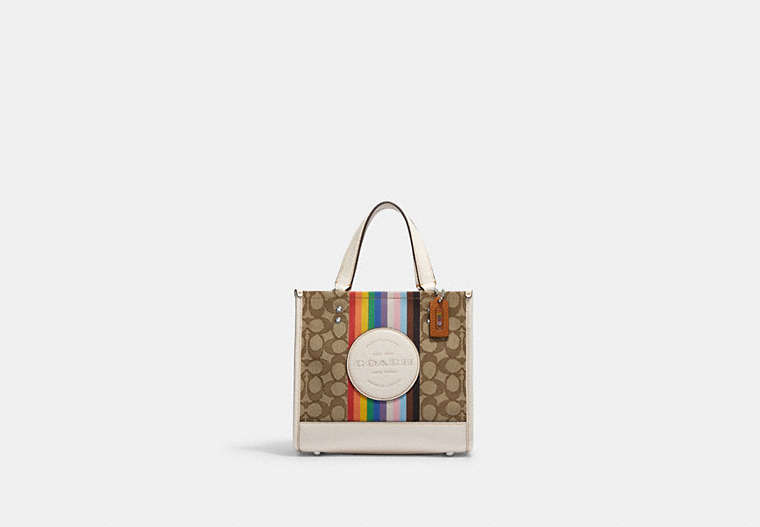 Dempsey Tote 22 In Signature Jacquard With Rainbow Stripe And Coach Patch