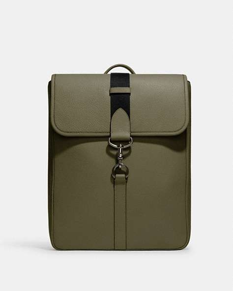 COACH®,BLAINE BACKPACK,Leather,Office,Gunmetal/Olive Drab,Front View
