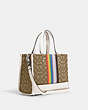 COACH®,DEMPSEY CARRYALL IN SIGNATURE JACQUARD WITH RAINBOW STRIPE AND COACH PATCH,Jacquard,Silver/Khaki Multi,Angle View