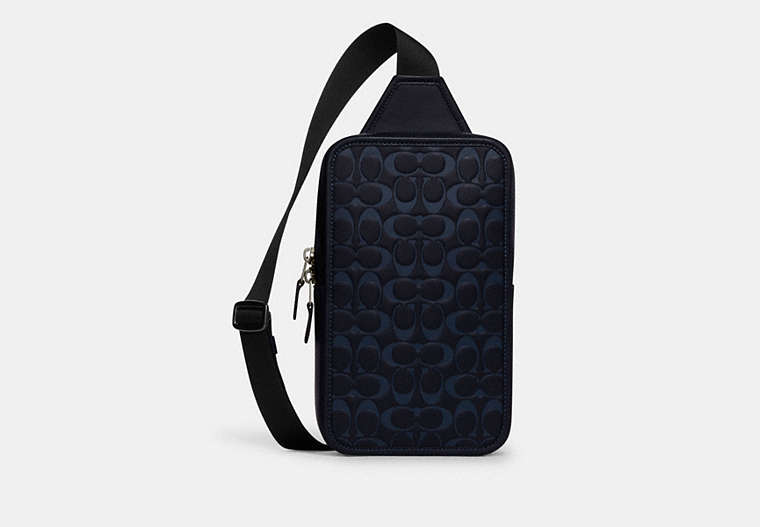 COACH®,SULLIVAN PACK IN SIGNATURE LEATHER,Leather,Black Antique Nickel/Midnight Navy/Denim,Front View