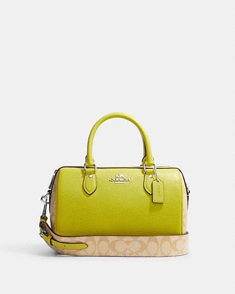 COACH®,ROWAN SATCHEL IN SIGNATURE CANVAS,Leather,Silver/Light Khaki/Key Lime,Front View