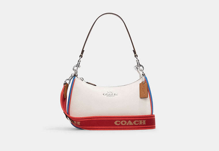 COACH®,TERI SHOULDER BAG IN COLORBLOCK,Leather,Silver/Chalk Multi,Front View