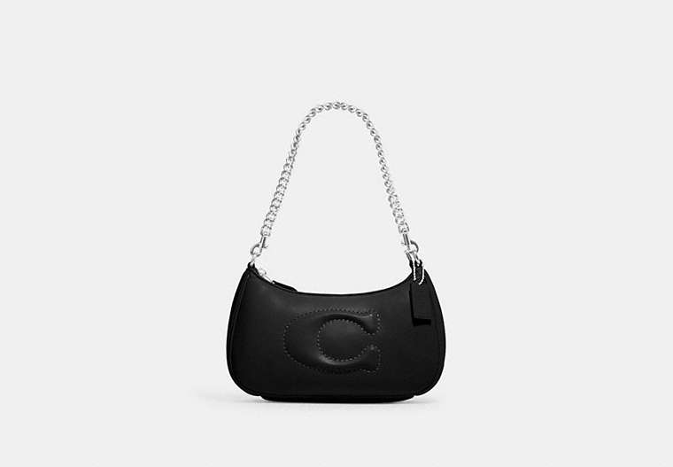 COACH®,TERI SHOULDER BAG WITH SIGNATURE QUILTING,Leather,Small,Silver/Black,Front View