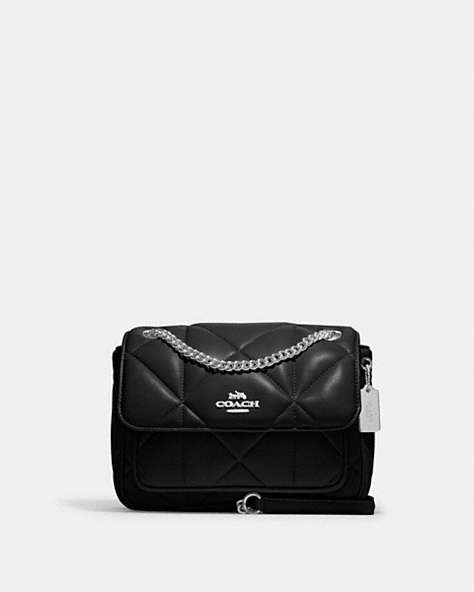 COACH®,KLARE CROSSBODY 25 WITH PUFFY DIAMOND QUILTING,Pebbled Leather,Small,Silver/Black,Front View