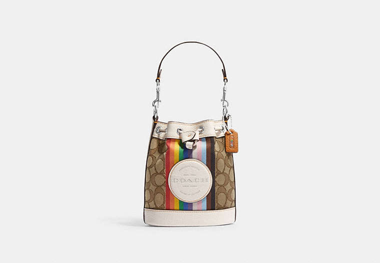 Mini Dempsey Bucket Bag In Signature Jacquard With Rainbow Stripe And Coach Patch