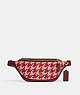 COACH®,WARREN MINI BELT BAG WITH HOUNDSTOOTH PRINT,Mixed Material,Brass/Pink/Red,Front View