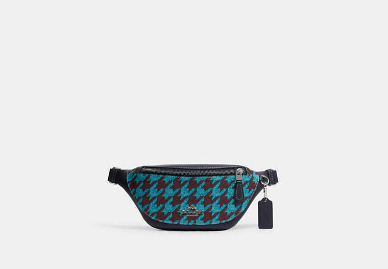 COACH®,WARREN MINI BELT BAG WITH HOUNDSTOOTH PRINT,Mixed Material,Silver/Teal/Wine,Front View