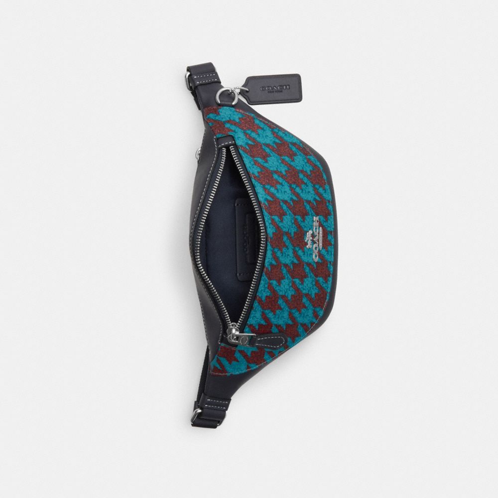 COACH®,WARREN MINI BELT BAG WITH HOUNDSTOOTH PRINT,Mixed Material,Silver/Teal/Wine,Inside View,Top View