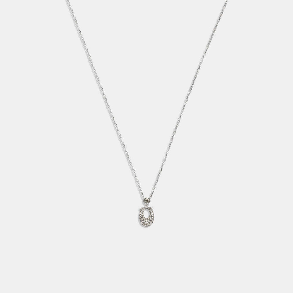 Coach Signature Pavé Necklace In Silver & Clear