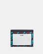 COACH®,SLIM ID CARD CASE WITH HOUNDSTOOTH PRINT,Mixed Material,Silver/Teal/Wine,Back View