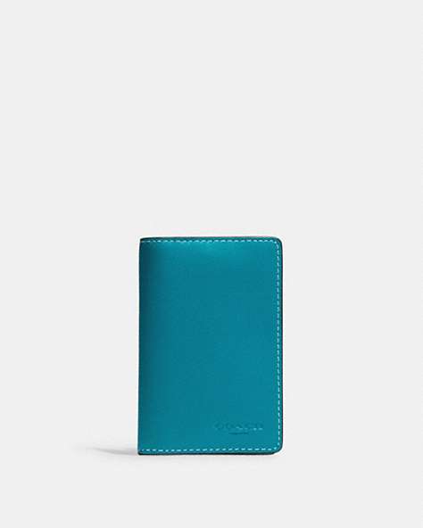 COACH®,ID WALLET,Leather,Black Copper/Teal,Front View