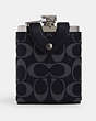 COACH®,FLASK IN SIGNATURE LEATHER,Leather,Black Antique Nickel/Midnight Navy/Denim,Front View