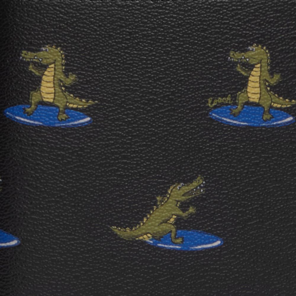 COACH®,PASSPORT CASE WITH SURFING CROCODILE PRINT,Print Fabric,Gunmetal/Black Multi,Detail View