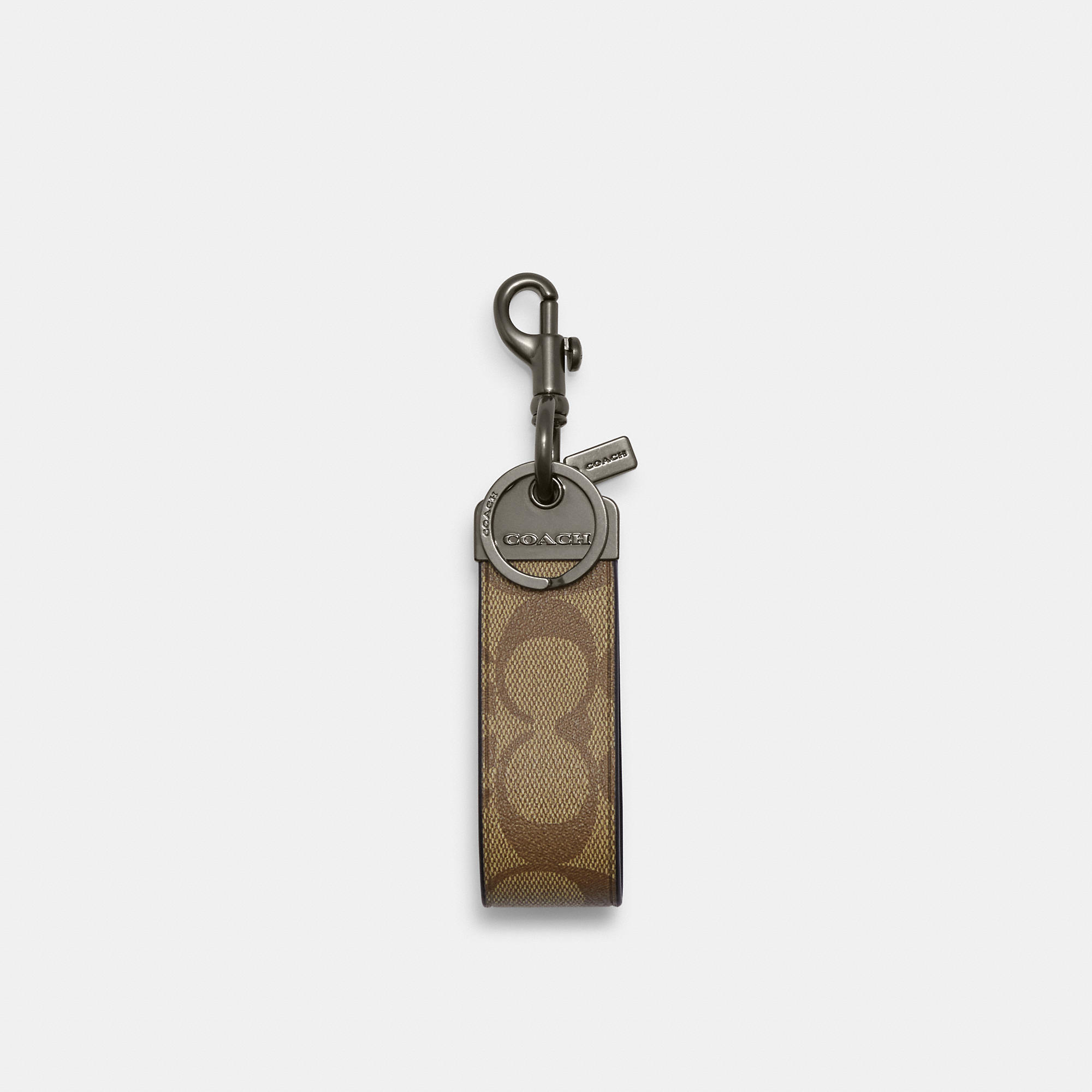 Coach Outlet Loop Key Fob In Signature Canvas In Gunmetal/khaki