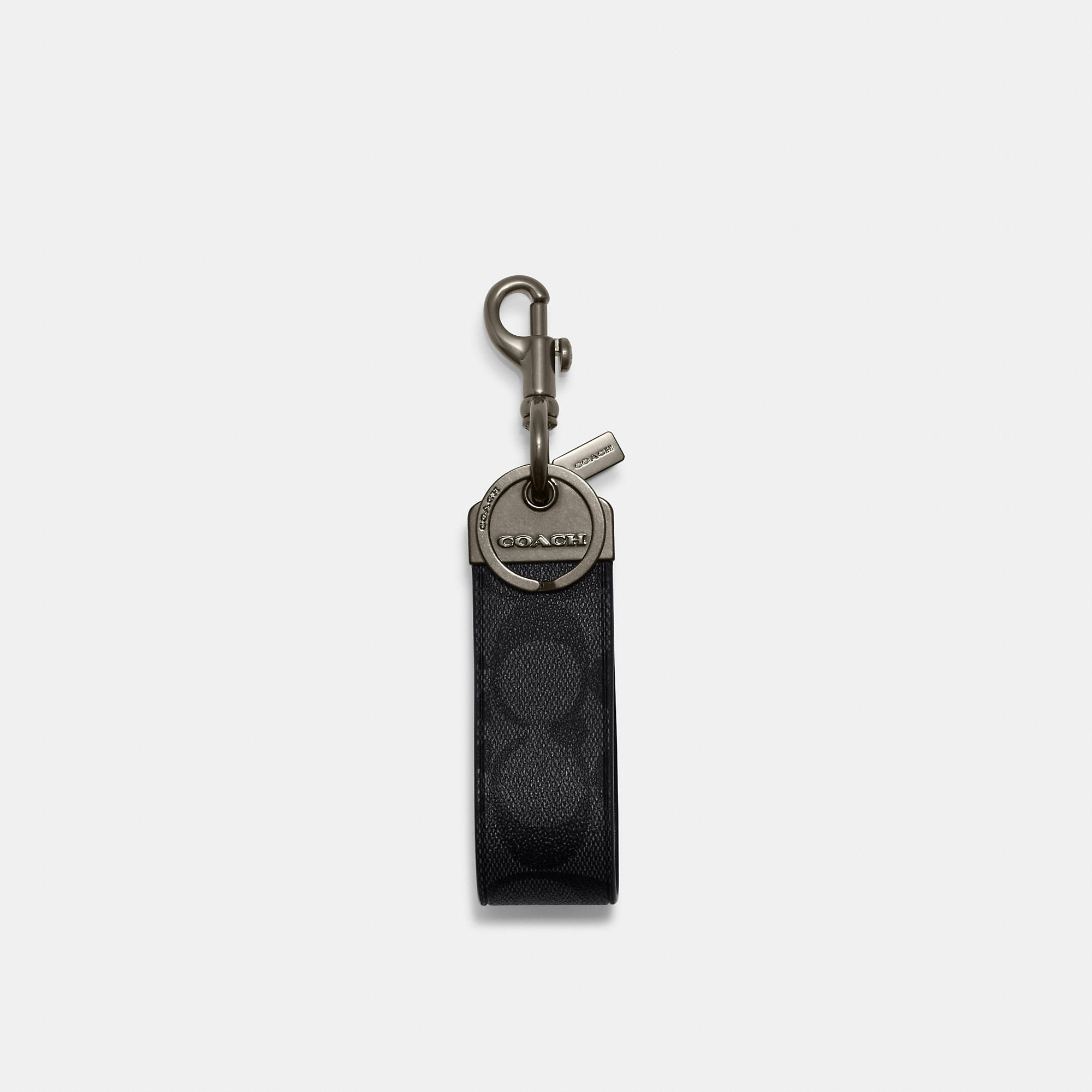 Shop Coach Outlet Loop Key Fob In Signature Canvas In Gunmetal/charcoal