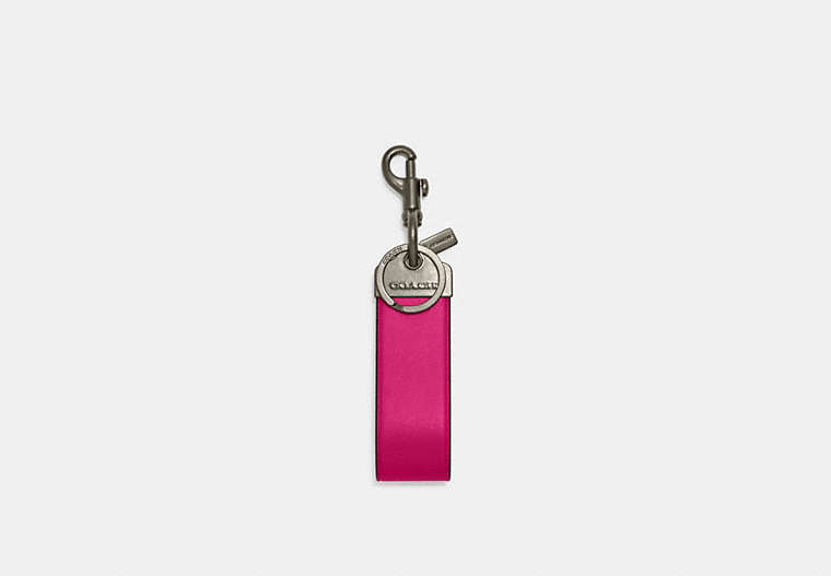 COACH®,LOOP KEY FOB,Leather,Black Antique Nickel/Cerise,Front View
