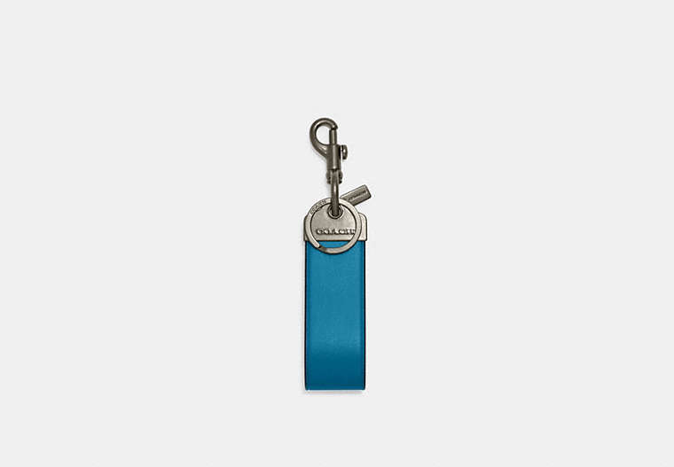 COACH®,LOOP KEY FOB,Leather,Black Antique Nickel/Electric Blue,Front View