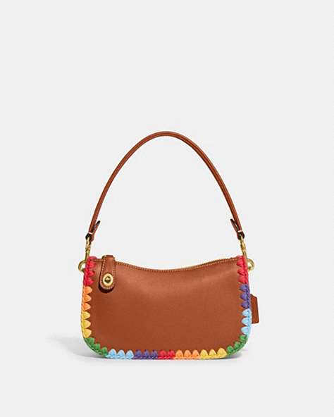 COACH®,SWINGER 20 WITH RAINBOW CROCHET,Glovetanned Leather,Mini,Brass/Burnished Amber Multi,Front View