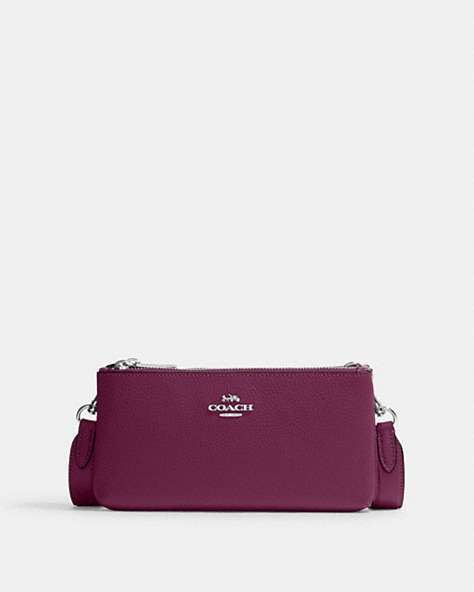 COACH®,DOUBLE ZIP CROSSBODY,Leather,Silver/Deep Berry,Front View