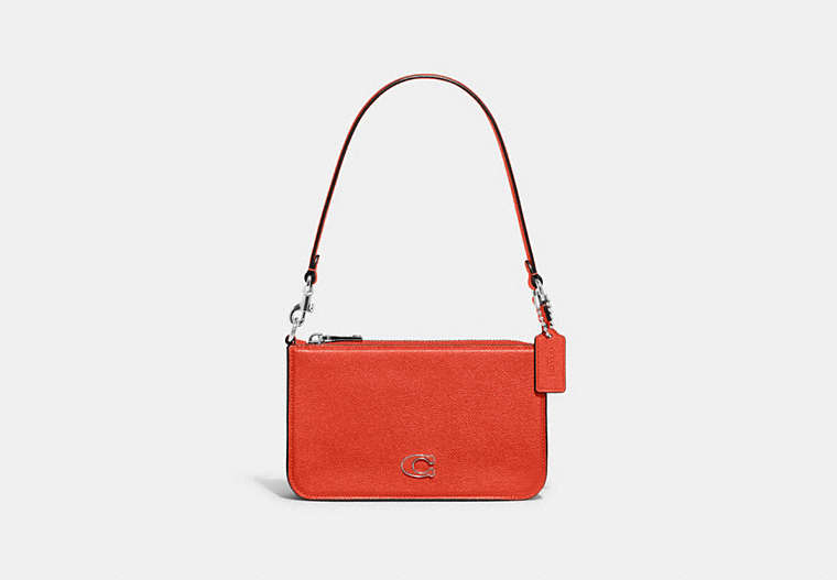 COACH®,POUCH BAG WITH SIGNATURE CANVAS DETAIL,Crossgrain Leather,Sun Orange,Front View