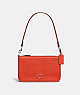 COACH®,POUCH BAG WITH SIGNATURE CANVAS DETAIL,Crossgrain Leather,Mini,Sun Orange,Front View