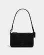 COACH®,POUCH BAG WITH SIGNATURE CANVAS DETAIL,Crossgrain Leather,Mini,Black,Front View