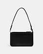 COACH®,POUCH BAG WITH SIGNATURE CANVAS DETAIL,Crossgrain Leather,Mini,Black,Back View