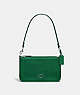 COACH®,POUCH BAG WITH SIGNATURE CANVAS DETAIL,Crossgrain Leather,Mini,Green,Front View