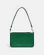 COACH®,POUCH BAG WITH SIGNATURE CANVAS DETAIL,Crossgrain Leather,Green,Back View