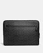 COACH®,ZIP AROUND LAPTOP CASE IN SIGNATURE CANVAS,Signature Coated Canvas,Charcoal,Front View