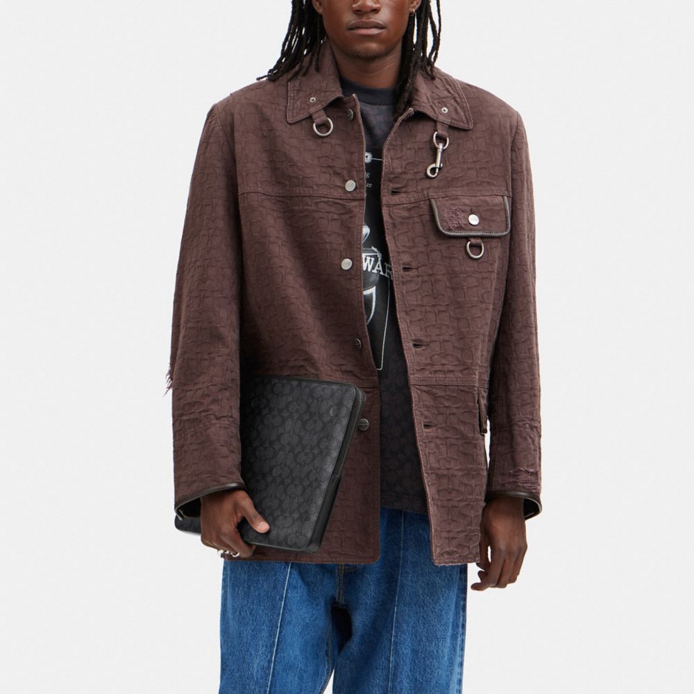 Coach Zip Around Laptop Case In Signature Canvas In Grey