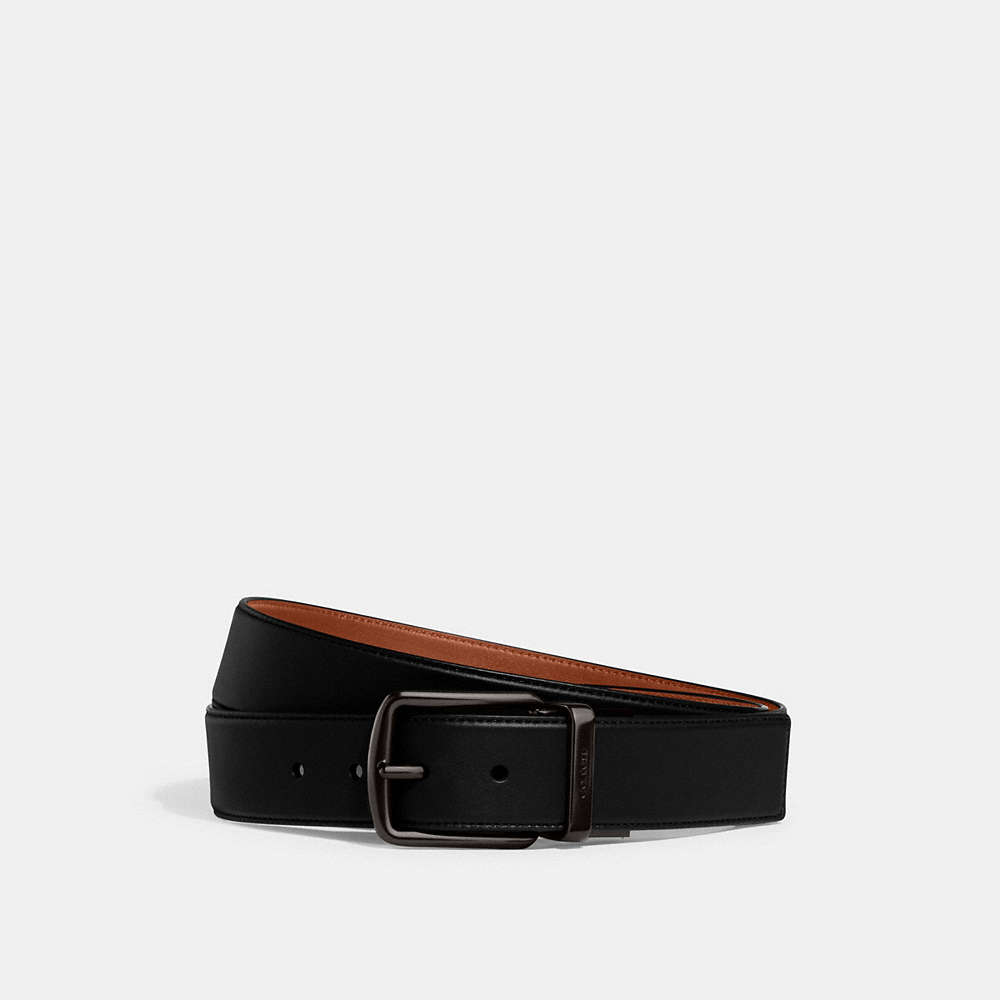 Coach Harness Buckle Cut To Size Reversible Belt, 38mm In Black/saddle