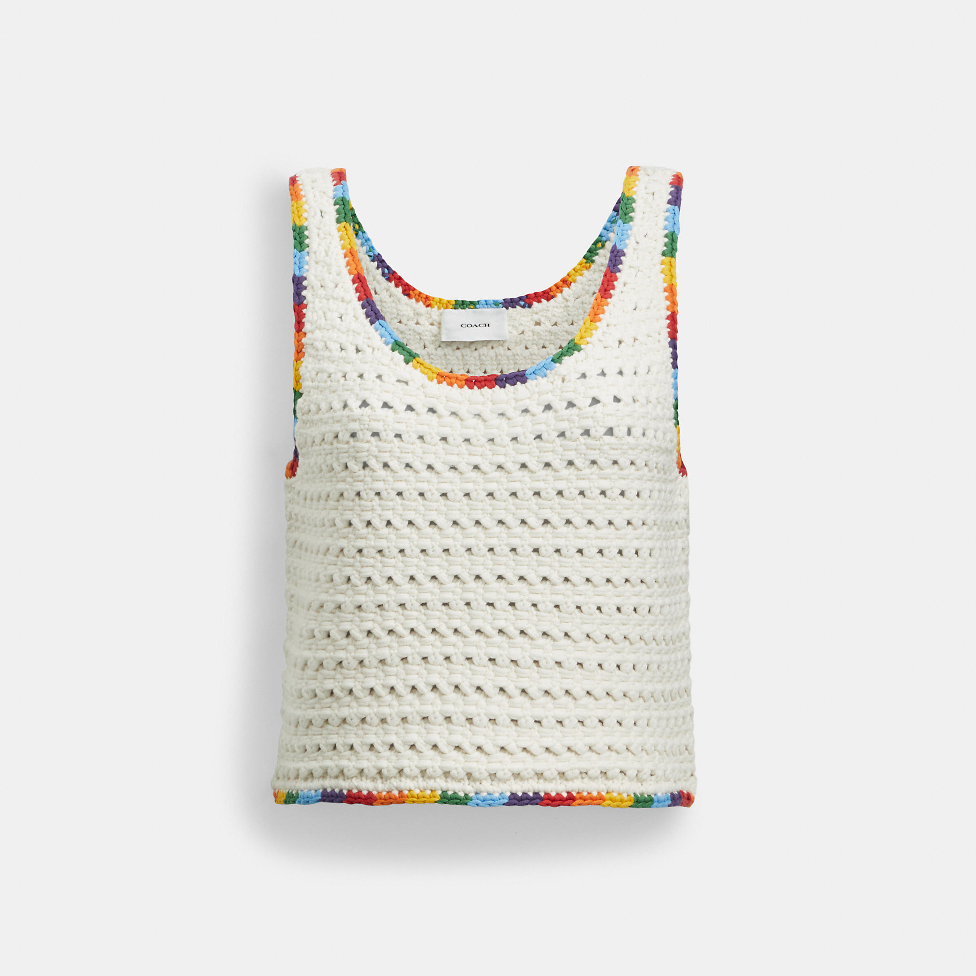 Shop Coach Outlet Rainbow Trim Knit Tank, Size: Medium In White