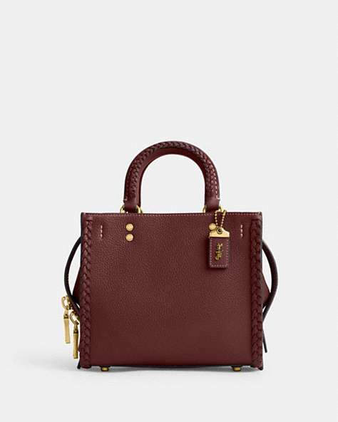 COACH®,ROGUE 20 WITH BRAID,Pebble Leather,Small,Brass/Wine,Front View