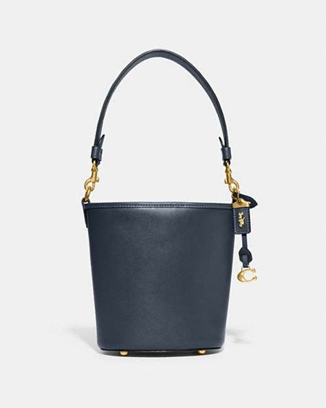 COACH®,DAKOTA BUCKET BAG 16,Glovetanned Leather,Medium,Brass/Denim,Front View