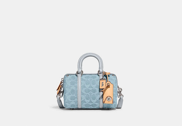 COACH®,RUBY SATCHEL 18 IN SIGNATURE DENIM,Denim,Silver/Pale Blue,Front View image number 0