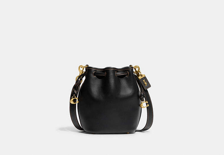 COACH®,CAMILA BUCKET BAG,Glovetanned Leather,Mini,Brass/Black,Front View