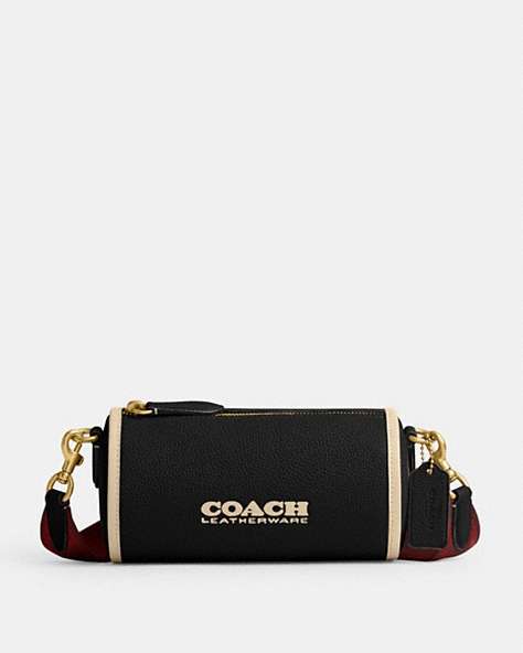 COACH®,ORION BARREL BAG,Polished Pebble Leather,Small,Brass/Black,Front View