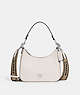 COACH®,HOBO CROSSBODY WITH SIGNATURE CANVAS DETAIL,Crossgrain Leather,Small,Chalk,Front View