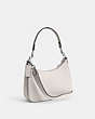 COACH®,HOBO CROSSBODY WITH SIGNATURE CANVAS DETAIL,Crossgrain Leather,Small,Chalk,Angle View