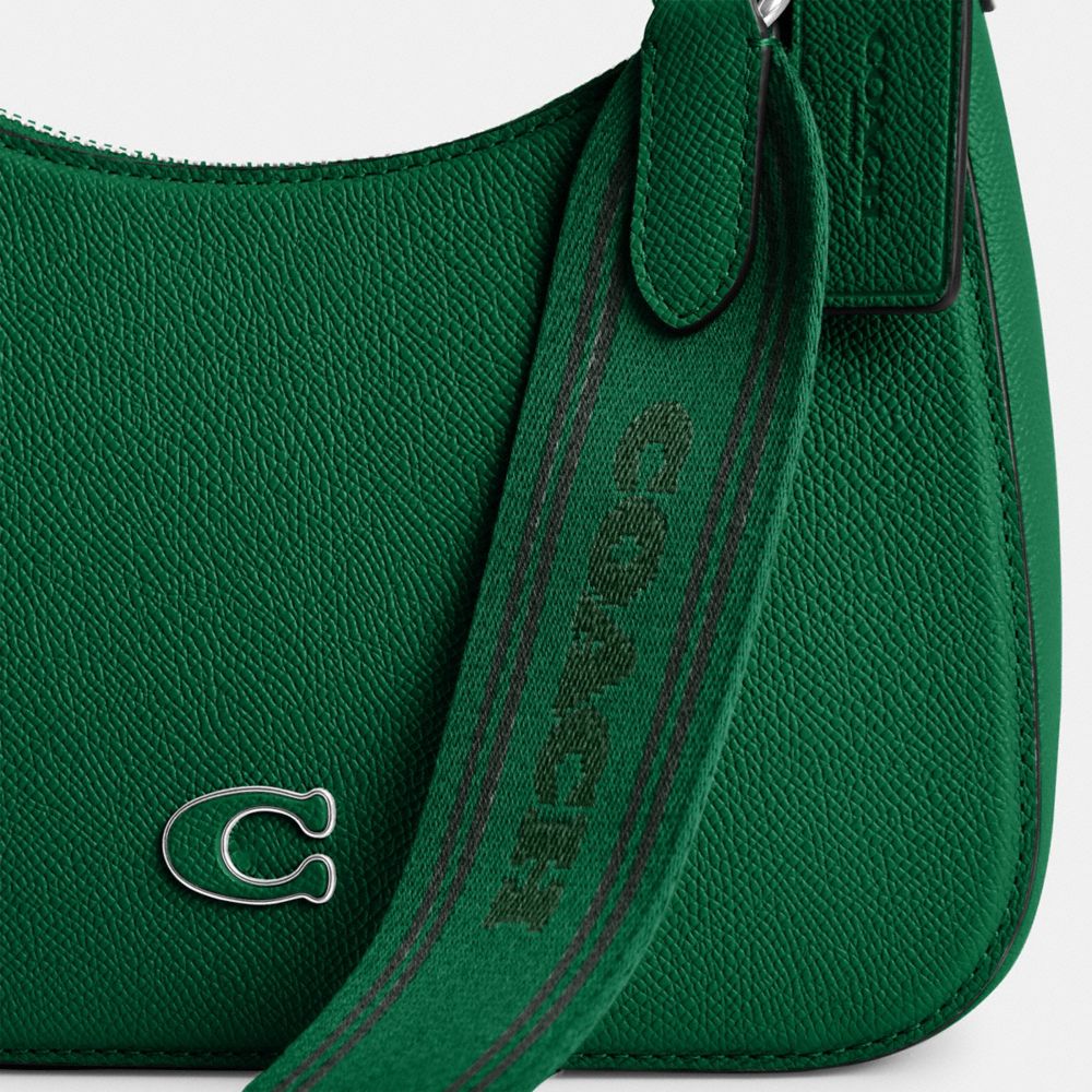 COACH Hobo Crossbody in Cross Grain Leather Green One Size: Handbags