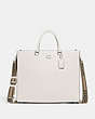 COACH®,TOTE 40 WITH SIGNATURE CANVAS DETAIL,Crossgrain Leather,X-Large,Chalk,Front View