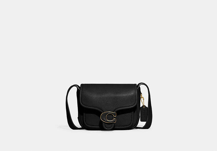 COACH®,TABBY MESSENGER 19,Polished Pebble Leather,Mini,Brass/Black,Front View