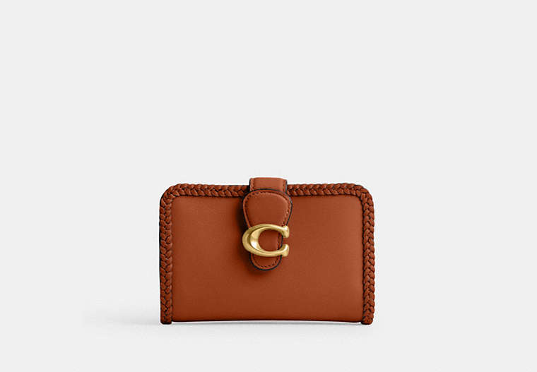 COACH®,TABBY MEDIUM WALLET WITH BRAID,Leather,Brass/Burnished Amber,Front View